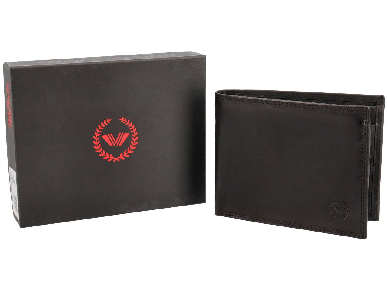 Portafoglio Wampum uomo vera pelle nera 12,5x10x2 cm