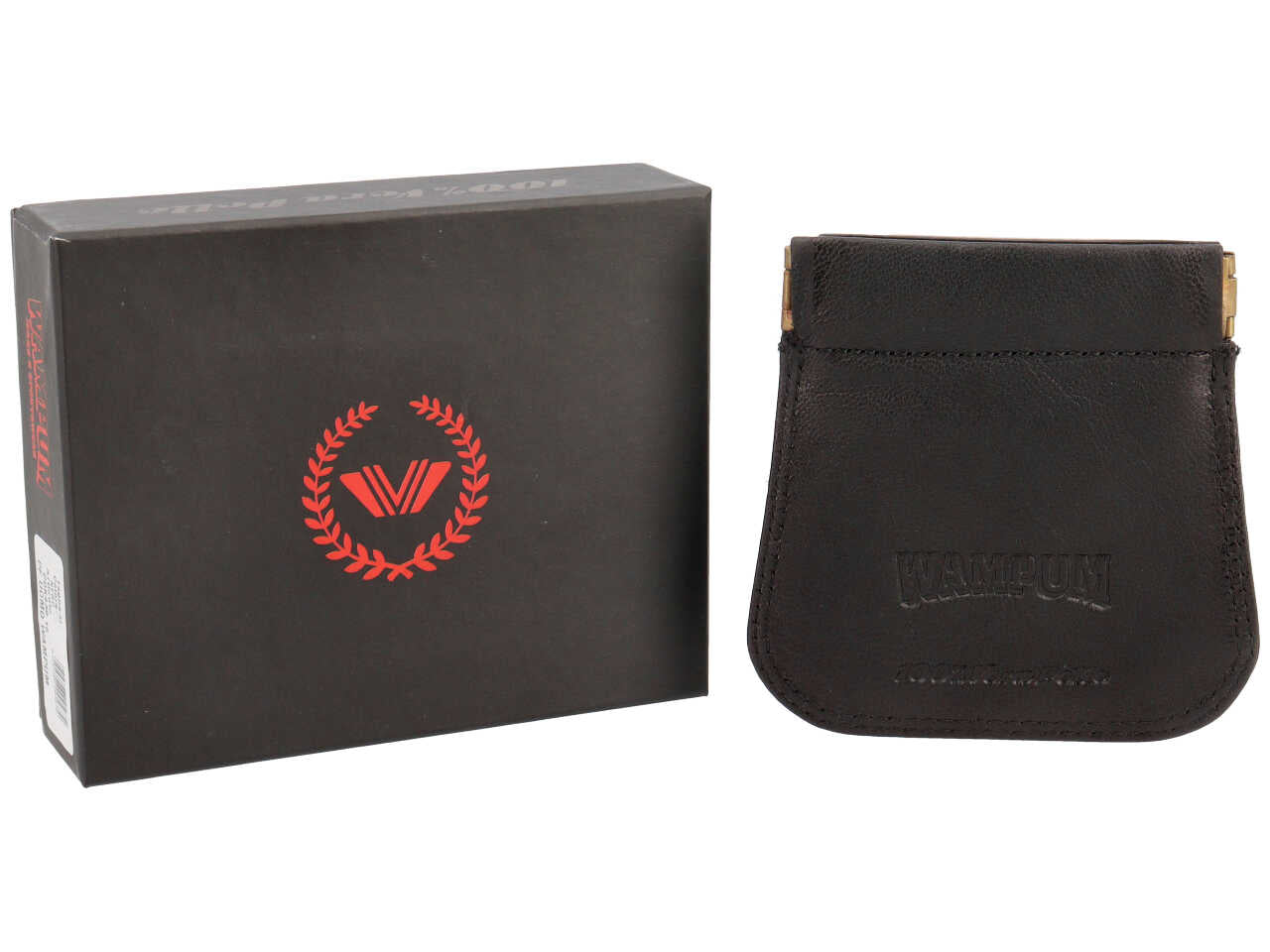 Portamonete Wampum a molla in pelle nera 2 tasche 9,5x10x1 cm