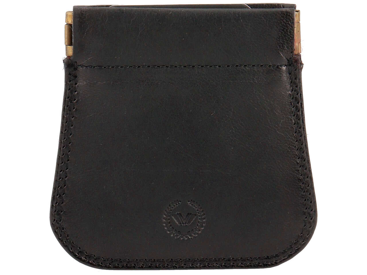 Portamonete Wampum a molla in pelle nera 2 tasche 9,5x10x1 cm