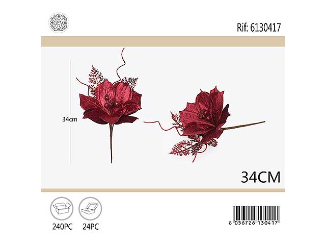 Fiore bordeaux c/glitter 34cm