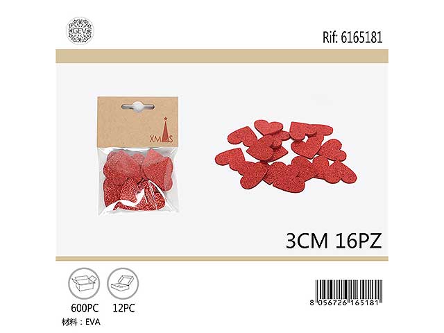 Cuoricino 3cm 16 pezzi rosso