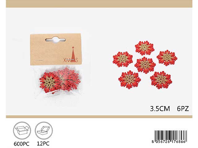 Dec.stella di natale 6 pezzi 3,5cm