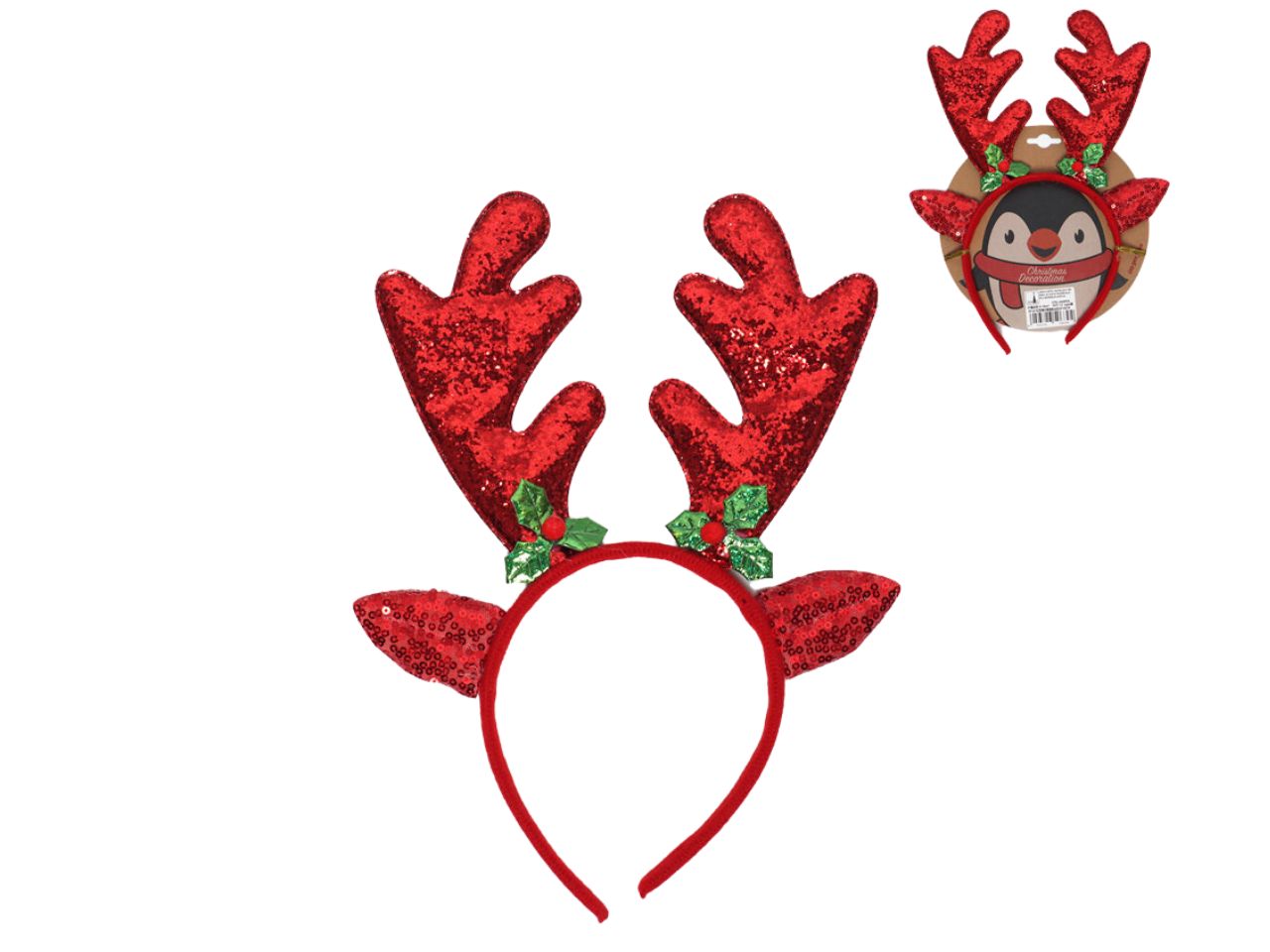 Cerchietto natalizi con orecchie e corna da renna misura 20x25cm