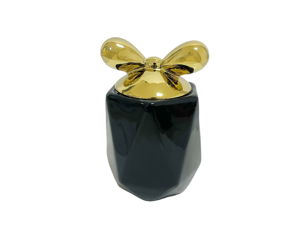 Barattolo decorativo in porcellana nero con tappo fiocco oro da 2700 ml - Casa Milano