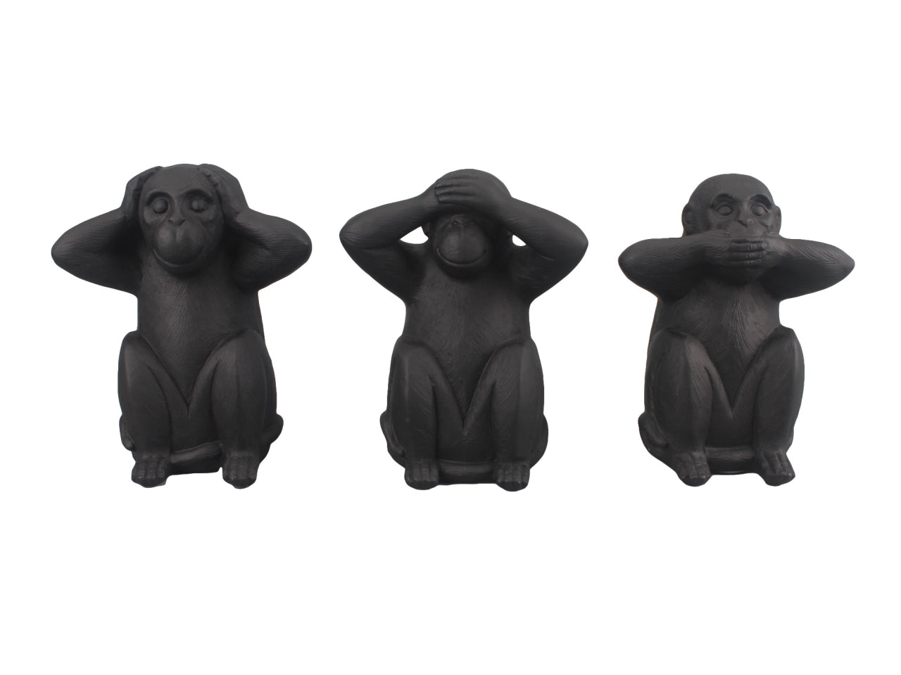 Statue scimmie non vedo non sento non parlo in poliresina etnico nere opache 18x14x23 cm - Casa Milano