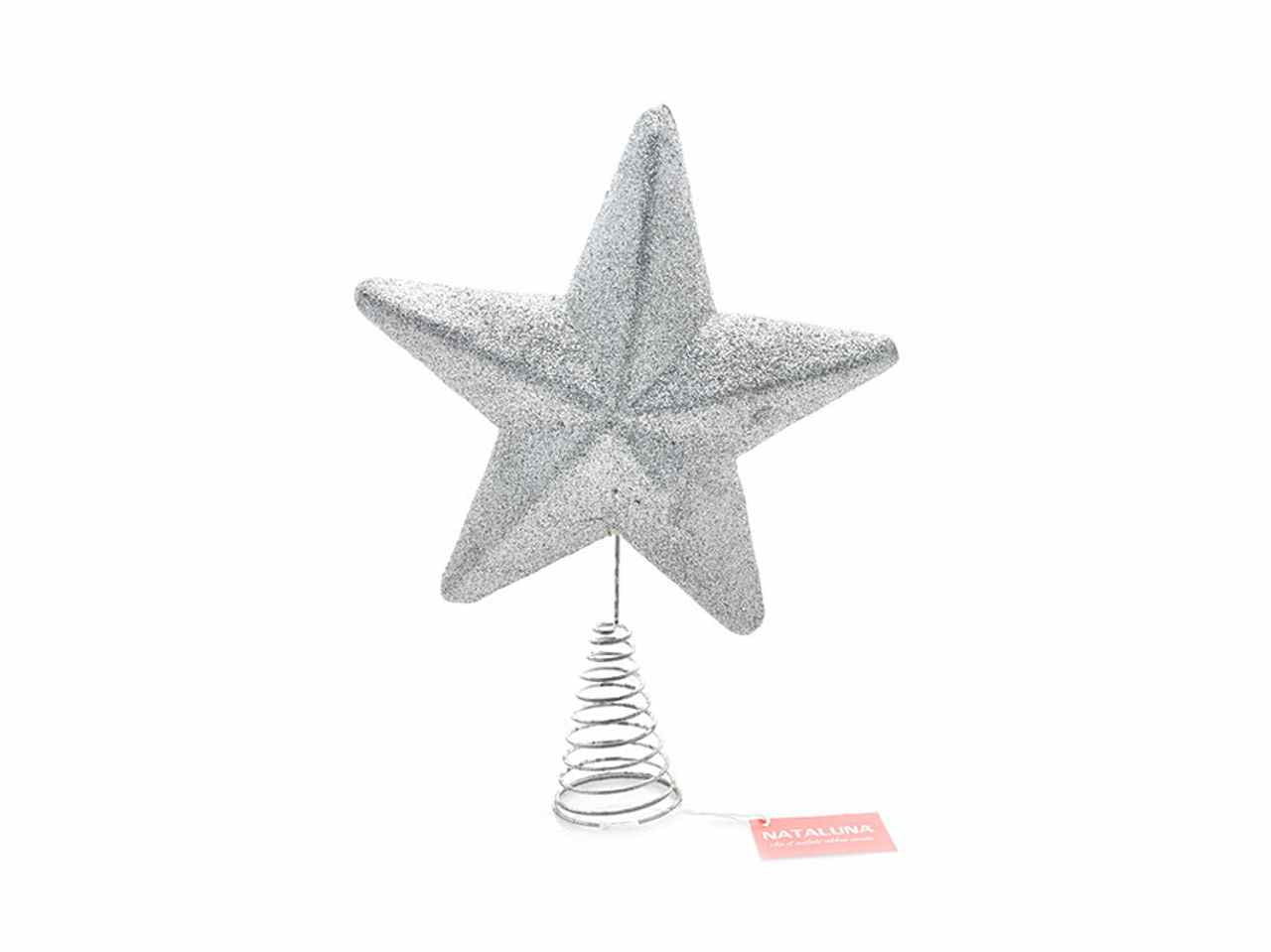 Puntale albero 19cm con glitter argento