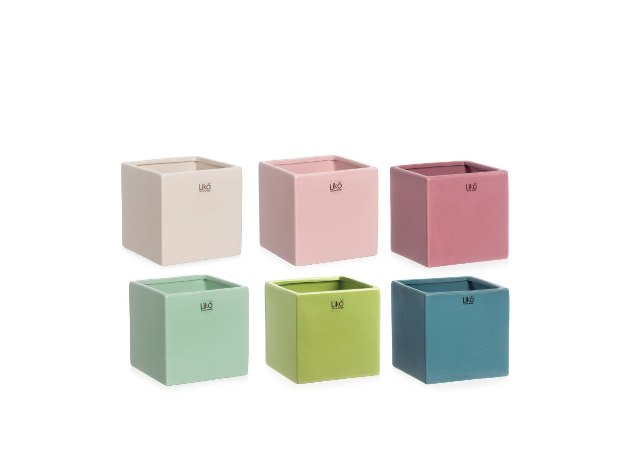 Vaso porta piantina cubo stile moderno in ceramica lucida, colori assortiti 10,3x10,3x10,3 cm - Likò