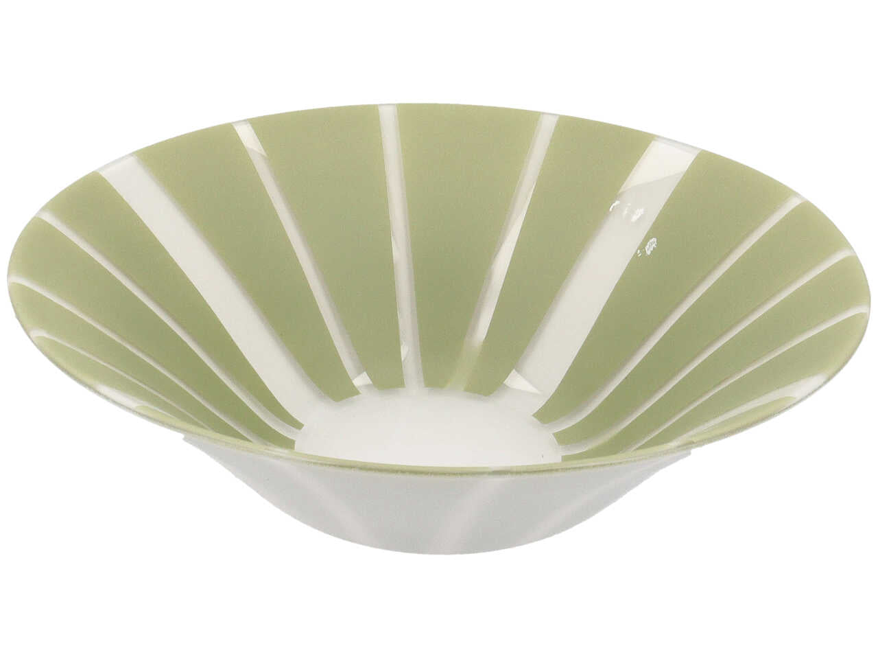 Centrotavola moderno rotondo in vetro verde salvia e bianco, Plain Aomori 22 cm - Franco