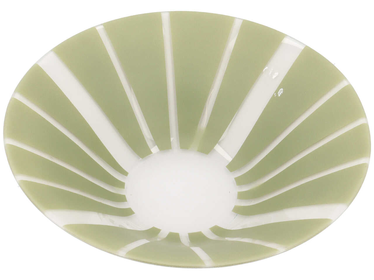 Centrotavola moderno rotondo in vetro verde salvia e bianco, Plain Aomori 22 cm - Franco