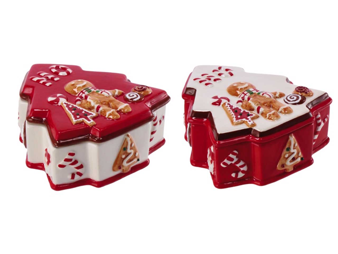 Scatola natalizia in ceramica a forma di albero  misura12x13xh5cm - disponibile in due varianti di colore