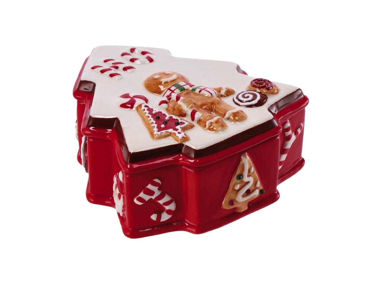 Scatola natalizia in ceramica a forma di albero  misura12x13xh5cm - disponibile in due varianti di colore