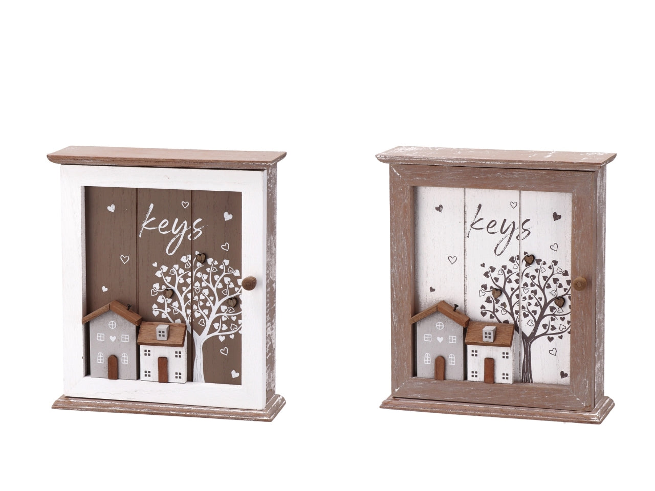 Portachiavi da parete in legno naturale e bianco shabby chic 2 colori assortiti 22x7x25 cm - AD Trend