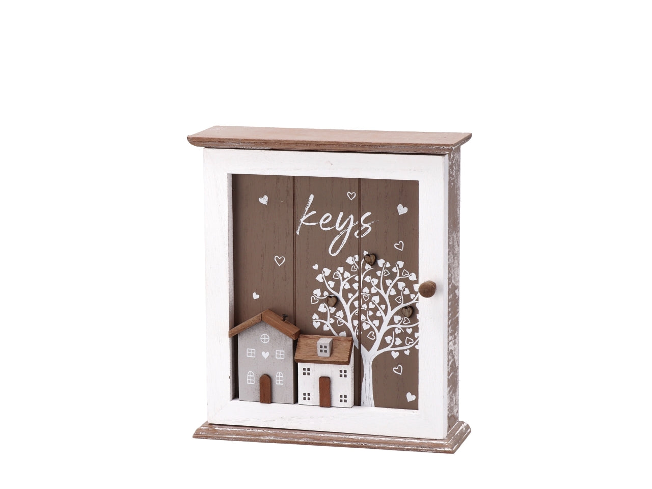 Portachiavi da parete in legno naturale e bianco shabby chic 2 colori assortiti 22x7x25 cm - AD Trend