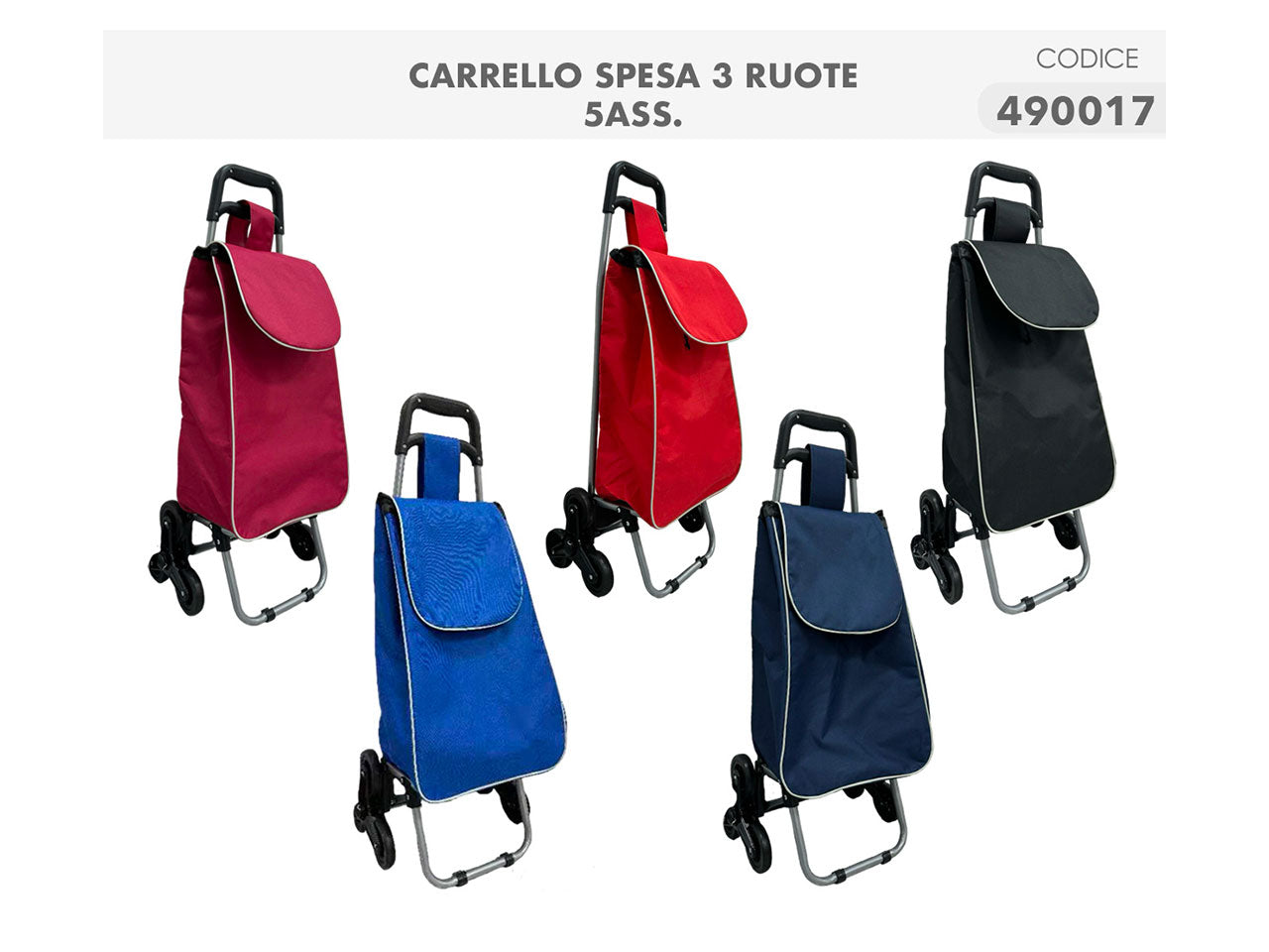 Carrello spesa da 6 ruote in plastica, poliestere e metallo 35x33x95 cm - Casalinghi Del Giudice