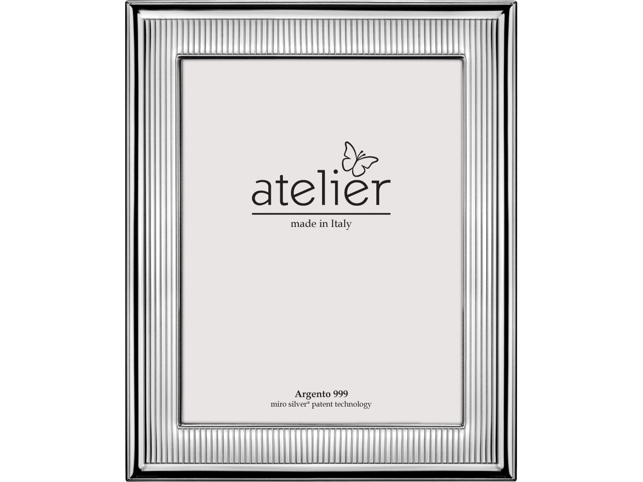 Portafoto in argento bomboniera, lavorazione lucida con scanalatura, stile moderno, idea regalo per matrimonio e anniversario, argento 999 - 20x25 cm - Linea Giada - Atelier