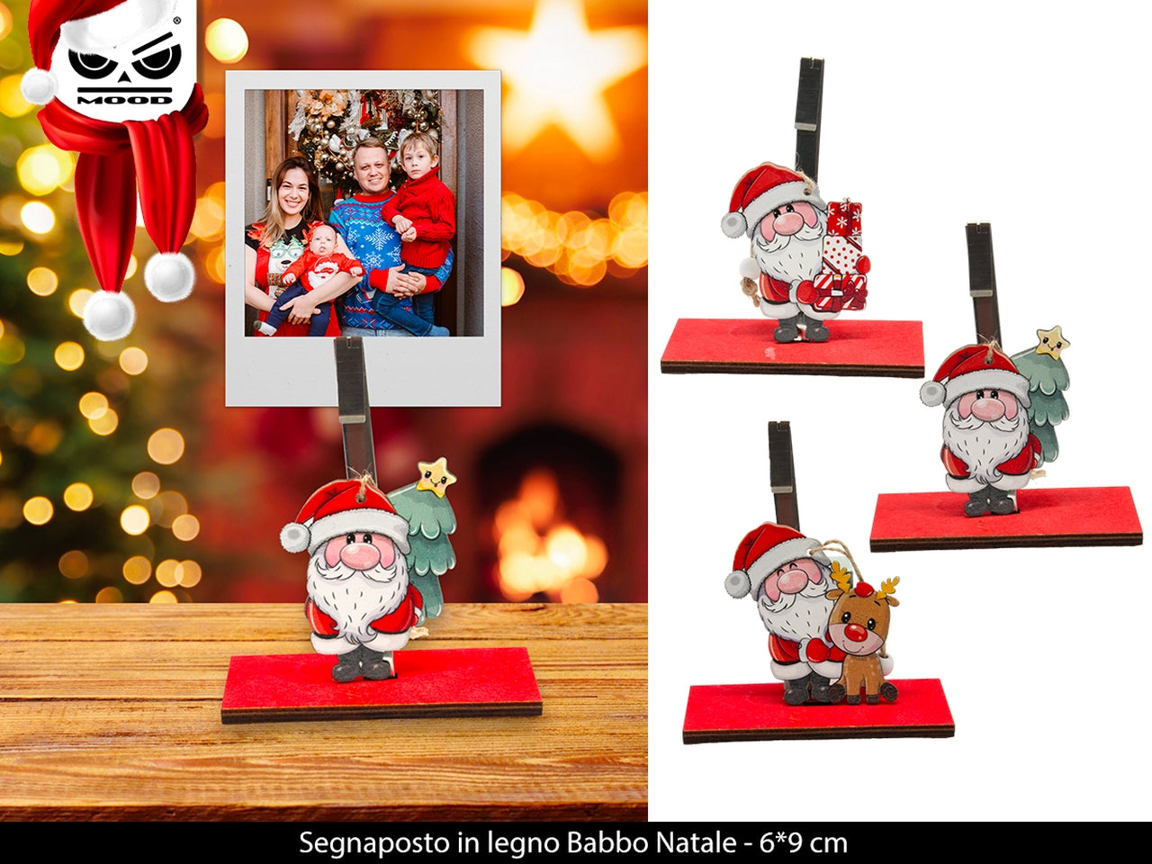 Segnaposto in legno babbo natale 6x9cm