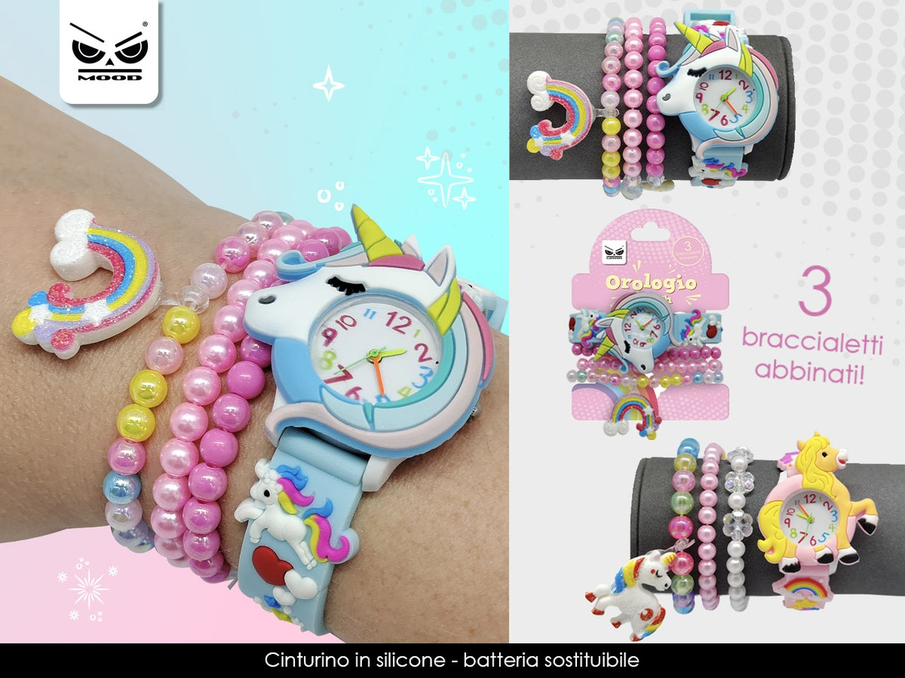 Orologio da polso con 3 braccialetti unicorno