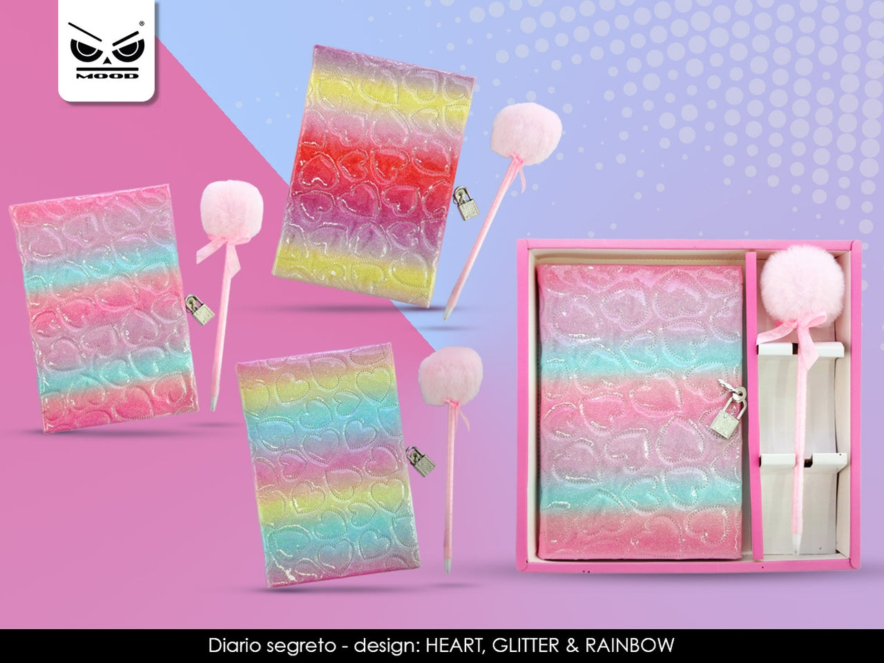 Diario segreto heart glitter rainbow