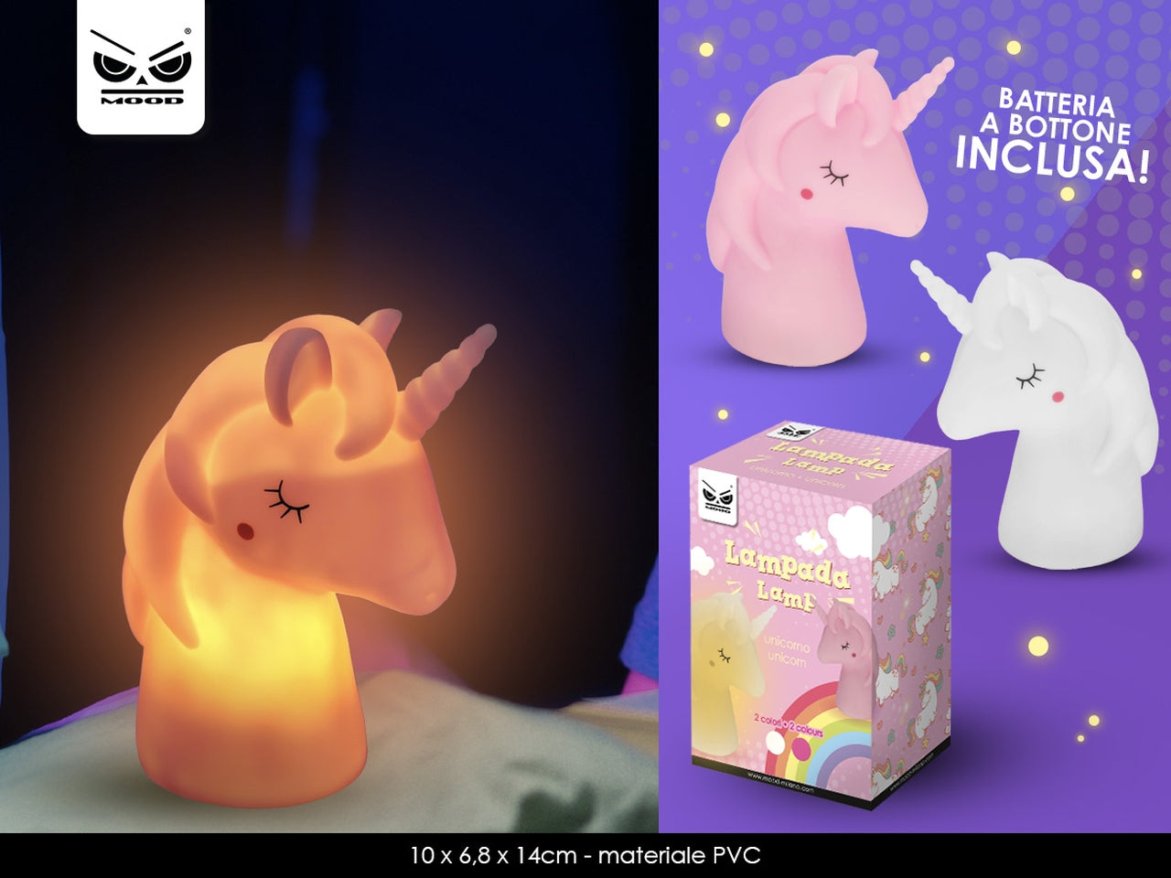 Lampada notte testa unicorno