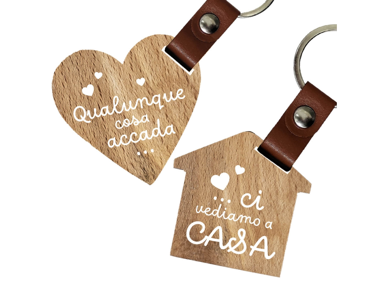 Portachiavi in legno qualunque cosa accada set da 2 portachiavi