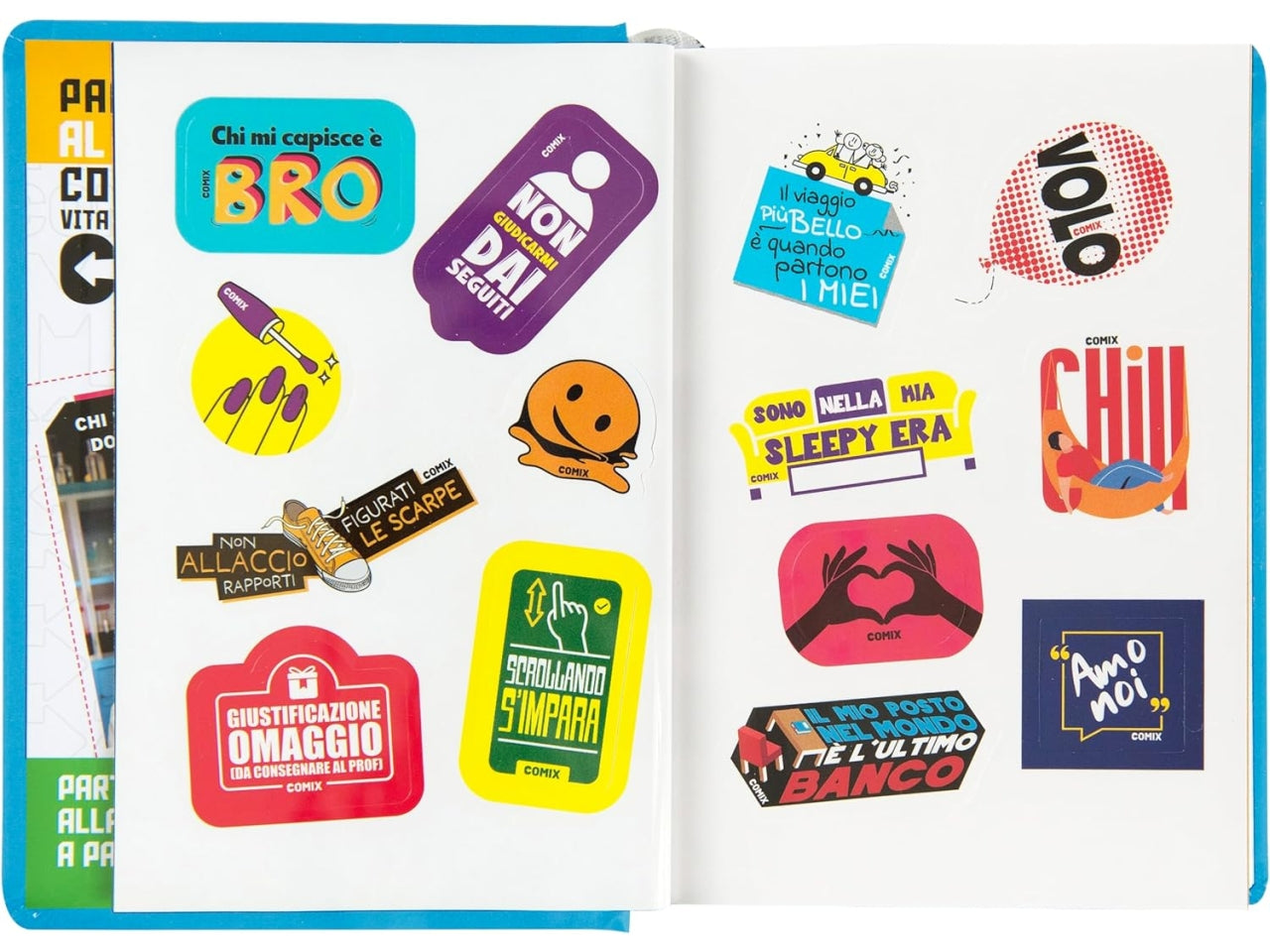 Diario agenda Comix standard 16 mesi con copertina rigida azzurra, anno 2024/25, 13x17,3 cm