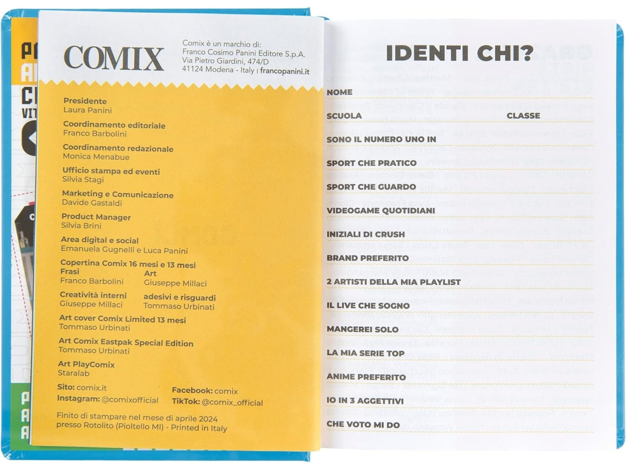 Diario agenda Comix standard 16 mesi con copertina rigida azzurra, anno 2024/25, 13x17,3 cm