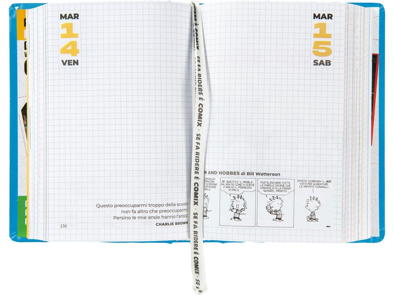 Diario agenda Comix standard 16 mesi con copertina rigida azzurra, anno 2024/25, 13x17,3 cm