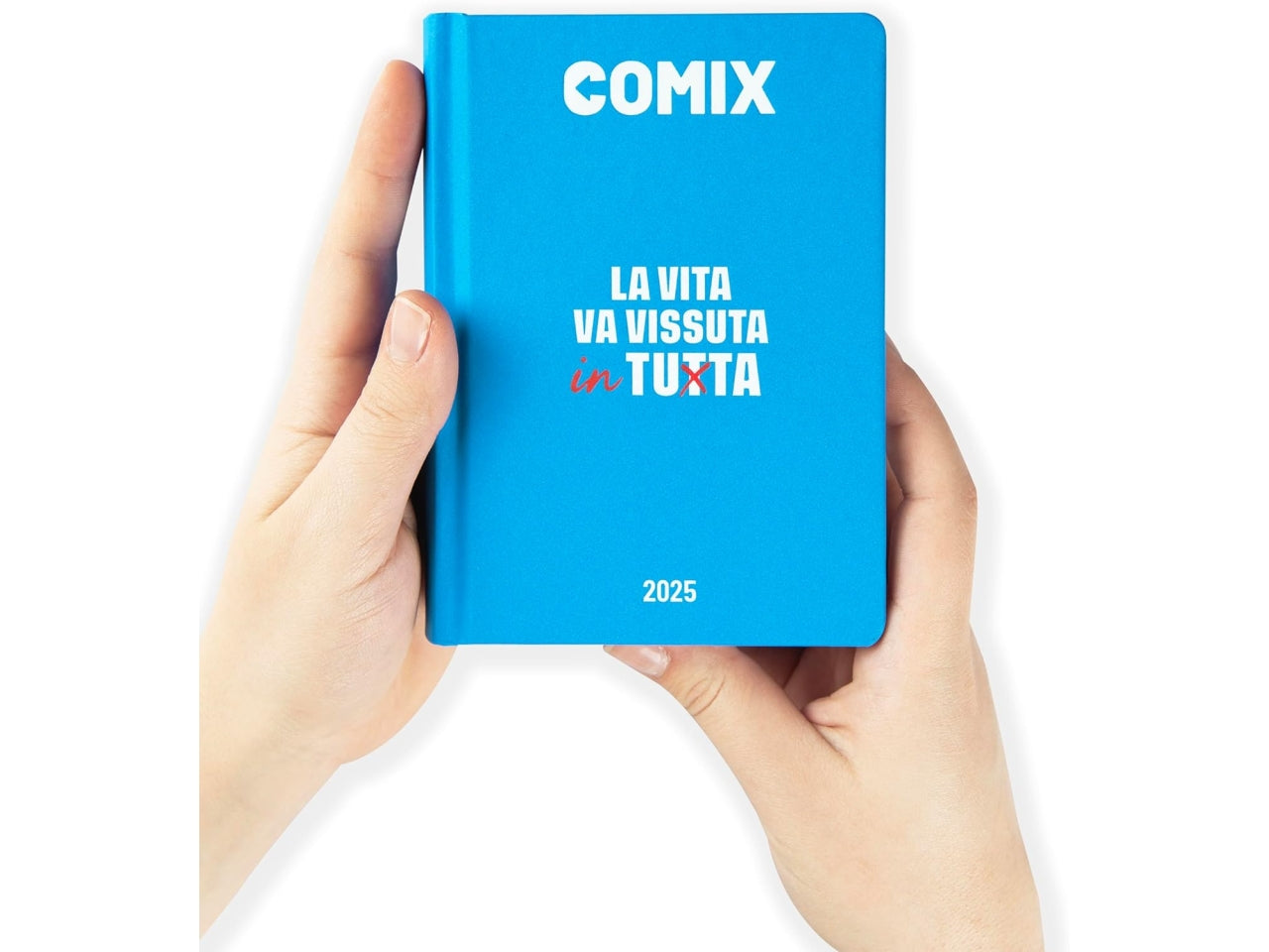 Diario agenda Comix standard 16 mesi con copertina rigida azzurra, anno 2024/25, 13x17,3 cm