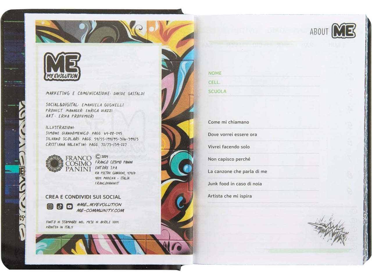 Diario agenda Me Hashtag classic nero medium, 16 mesi 2024/25, 12x16,5 cm - Franco Panini