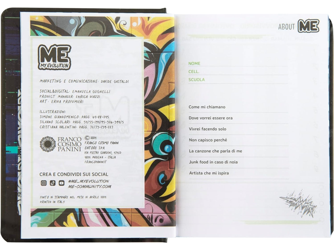 Diario agenda Me Uguale classic nero medium, 16 mesi 2024/25, 12x16,5 cm - Franco Panini