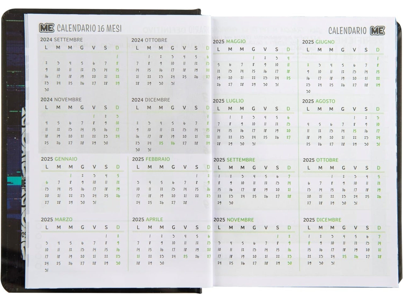 Diario agenda Me Uguale classic nero medium, 16 mesi 2024/25, 12x16,5 cm - Franco Panini