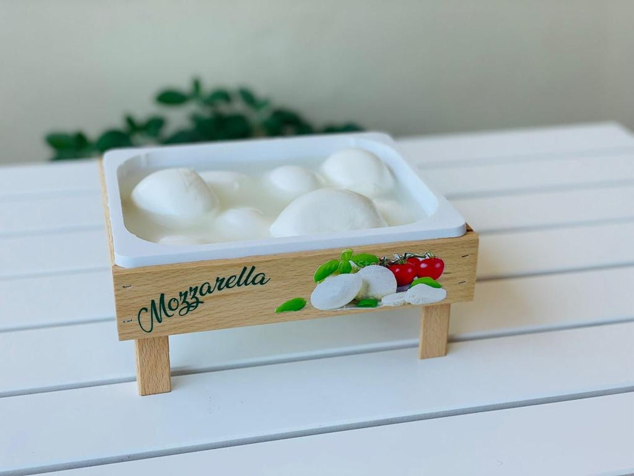 Antipastiera mozzarella in plastica e legno, bianco e naturale country 21,5x18x9 cm - Mottinox
