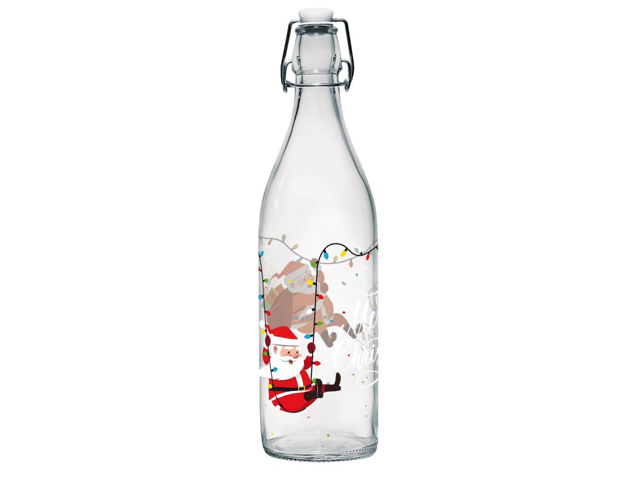 Bottiglia modello lory in vetro capacita' 1lt misurad.86xh.307mm con tappo bianco con decorazioni christmas swing