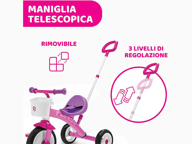 Chicco Triciclo Bambini U-GO 2in1 Triciclo con Maniglione e Cestello