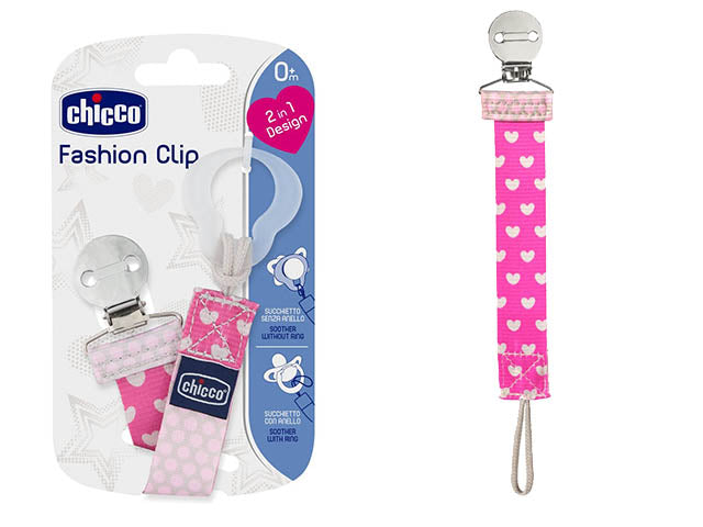 Chicco Clip per succhietto rosa con catenella Fashion