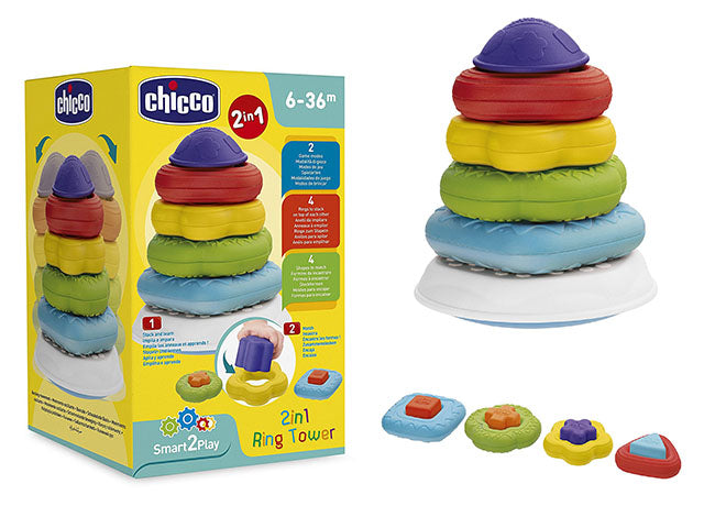 Chicco, Torre Anelli 2 in 1 Gioco Impilabile per Bambini