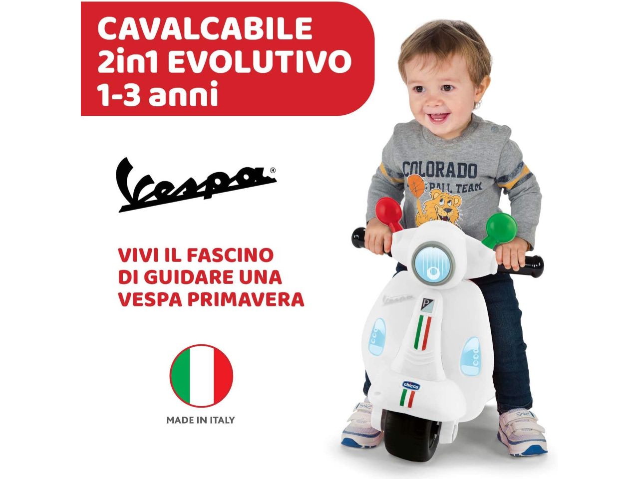 Chicco Vespa per Bambini Primavera Bianca Moto Cavalcabile con Luci e Suoni $