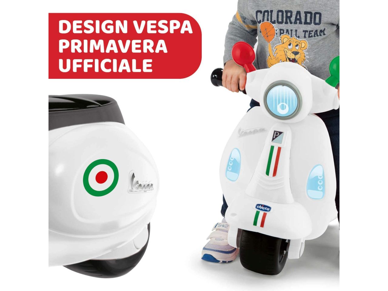 Chicco Vespa per Bambini Primavera Bianca Moto Cavalcabile con Luci e Suoni $