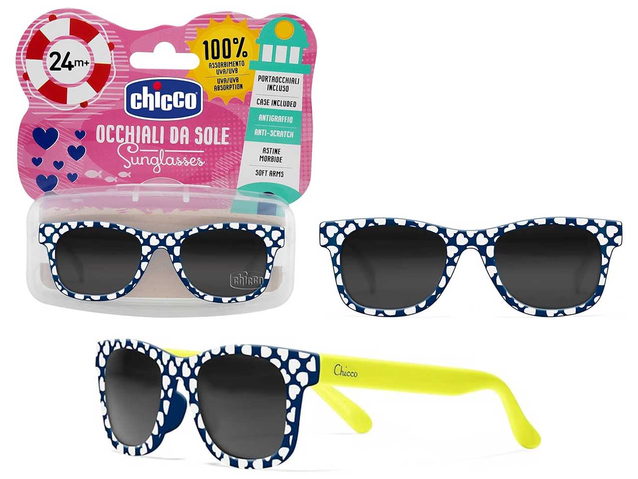 Occhiali da sole Chicco, blu con cuoricini per bambine di 24+ mesi