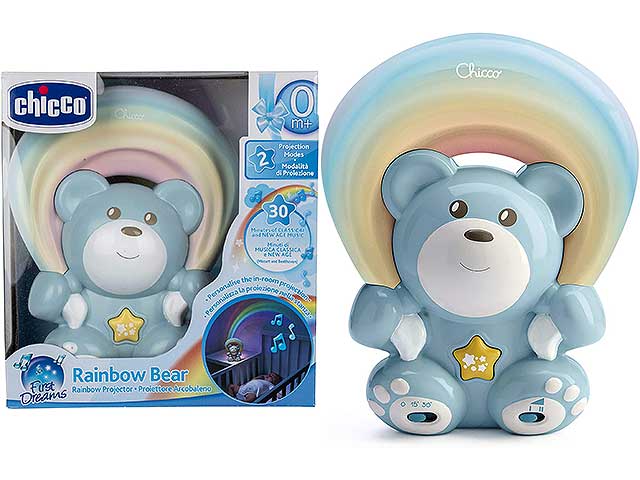 Chicco Rainbow Bear Blue Proiettore Musicale Luce Notturna con Musica Rilassante