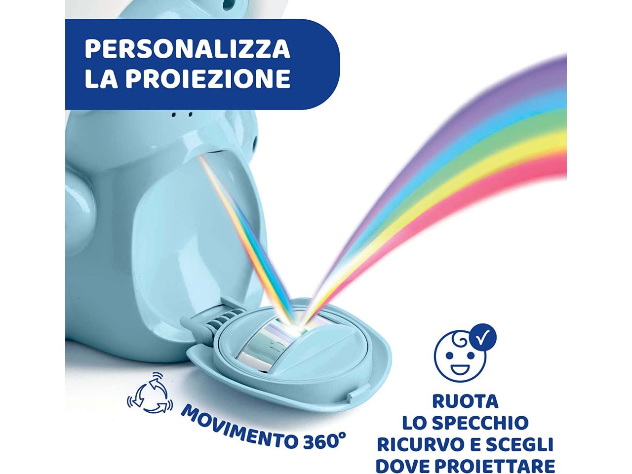 Chicco Rainbow Bear Blue Proiettore Musicale Luce Notturna con Musica Rilassante