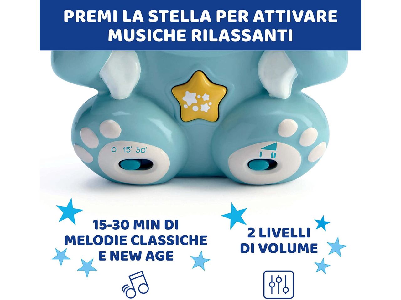 Chicco Rainbow Bear Blue Proiettore Musicale Luce Notturna con Musica Rilassante