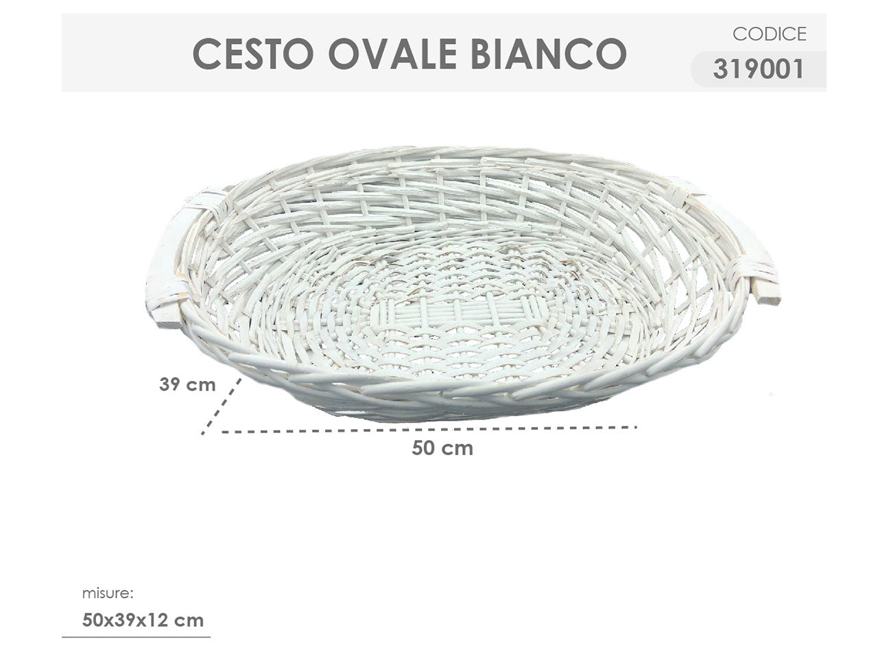 Cesto ovale colore bianco misura 50x39x12cm