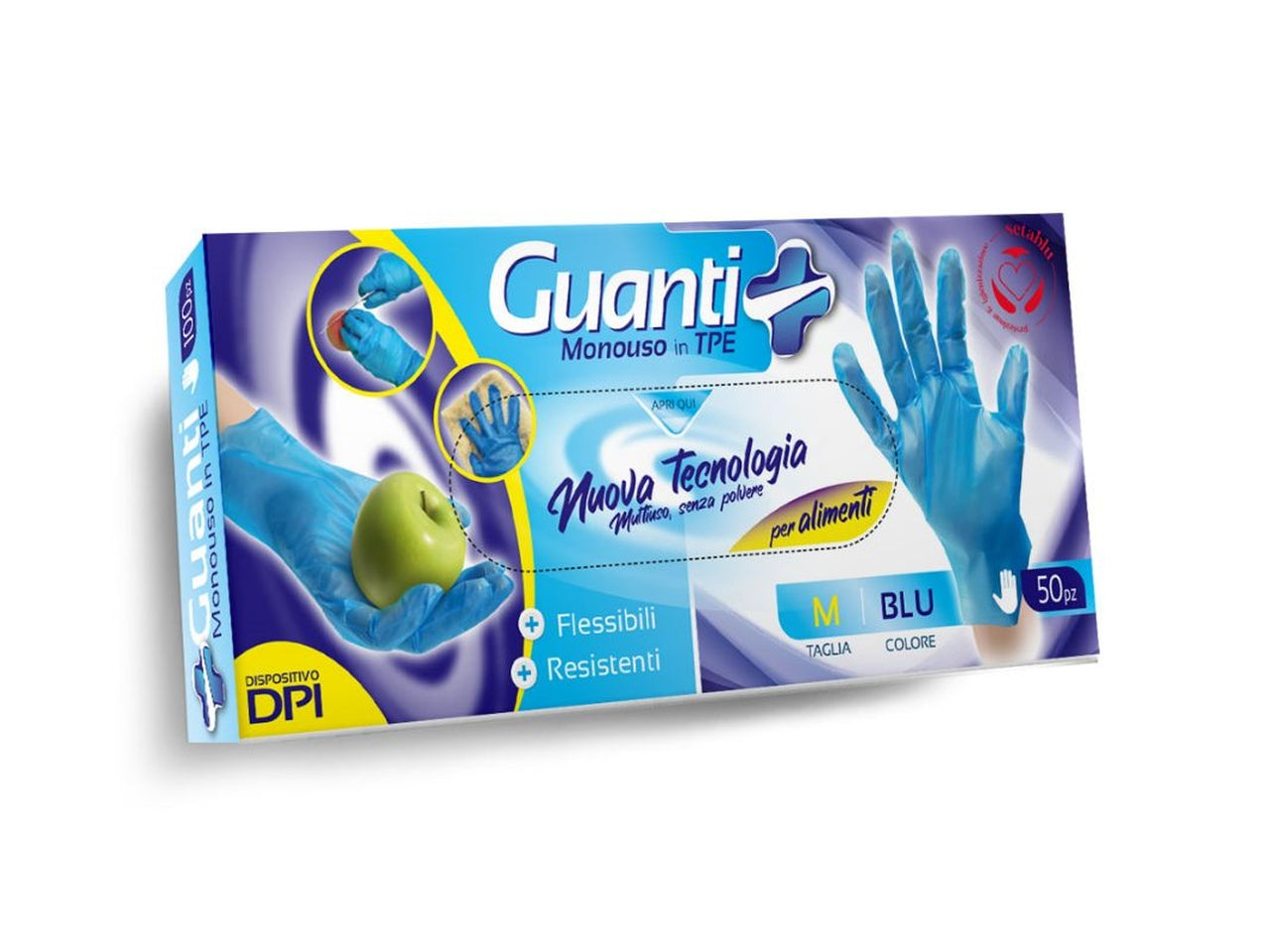 Guanti monouso in tpe colore blu taglia m la confezione comprende 50 guanti