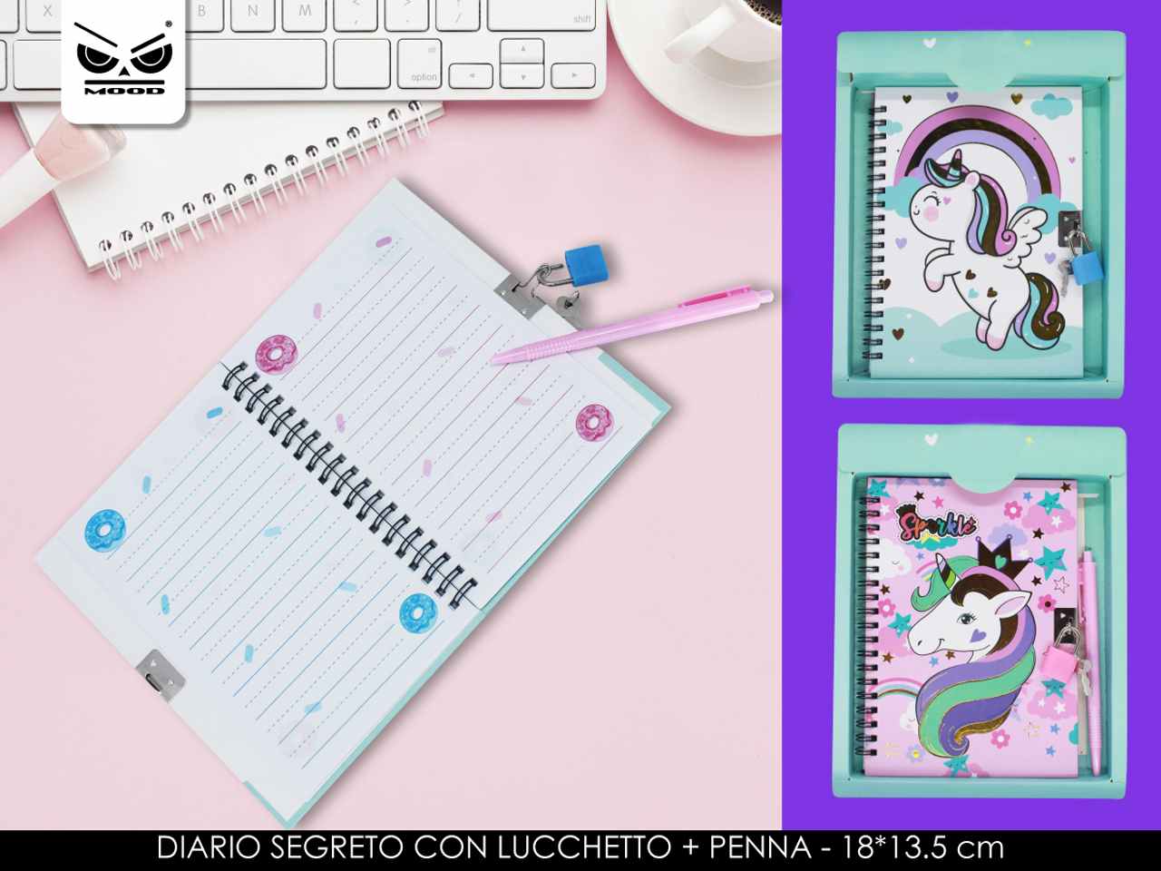 Diario segreto unicorno con penna spirale