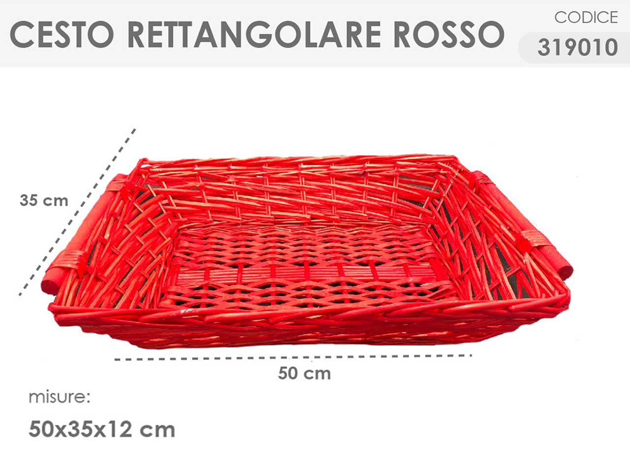 Cesto rettangolare colore rosso misura 50x35x12cm