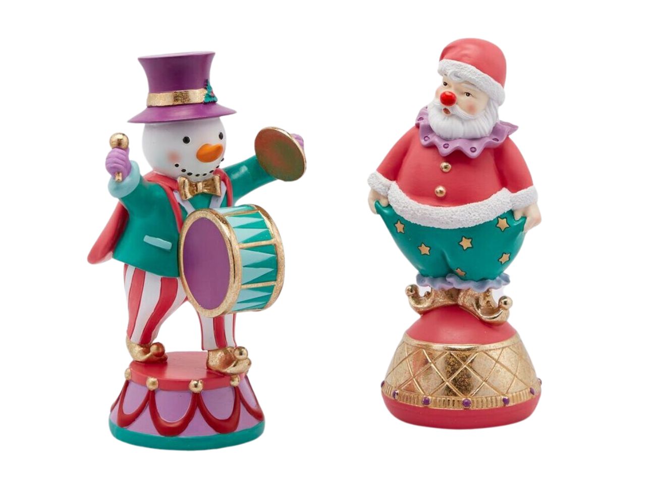 Babbo natale piu' pupazzo di neve del circo in poliresina misura h.26cm 2 assortimenti