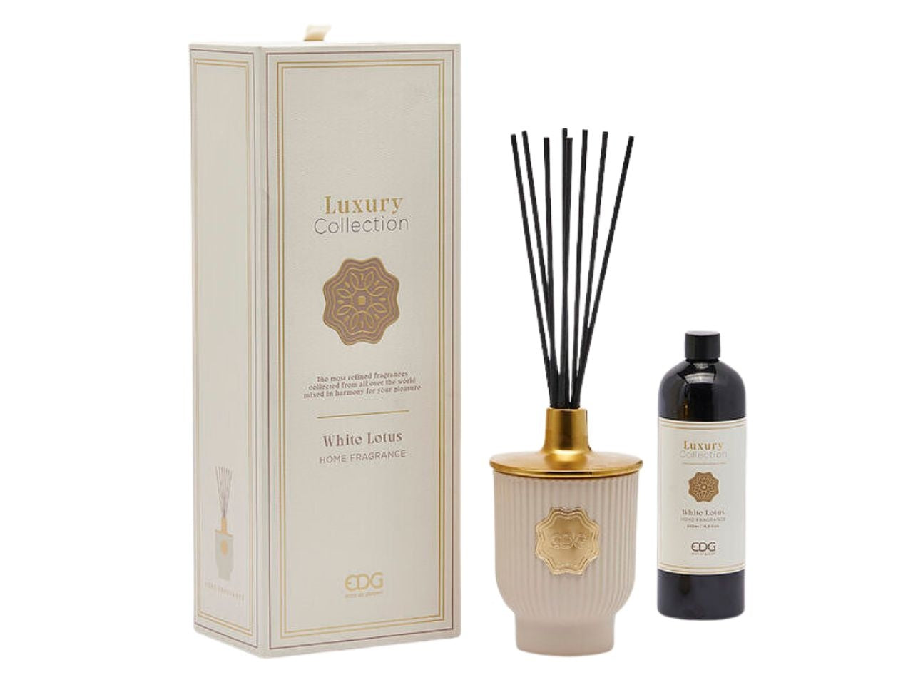 Diffusore di profumo Luxury, al profumo di White Lotus in vetro color beige, con scatola regalo 500ml - EDG