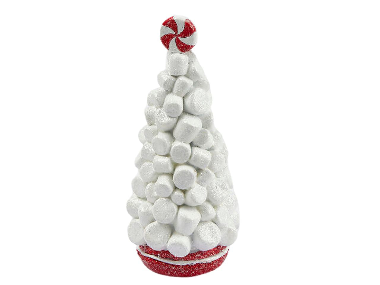 Albero natalizio di marshmallow decorativo in plastica opaca e glitterata bianco/rosso 9x21cm - EDG