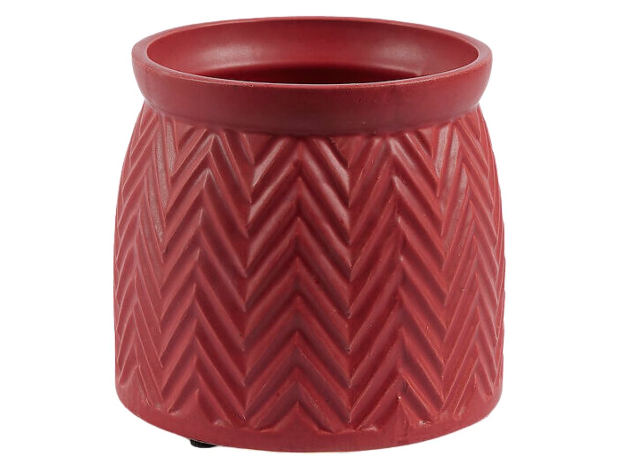 Cachepot contemporaneo in ceramica rosso forma tonda decoro spiga 16,5x18,5 cm - EDG